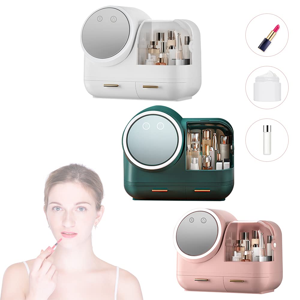 (Rosa/weiß/Grün) Make up Organizer mit LED-Licht-Aufbewahrungsbox für Kosmetik- Spiegel-schwenkbar