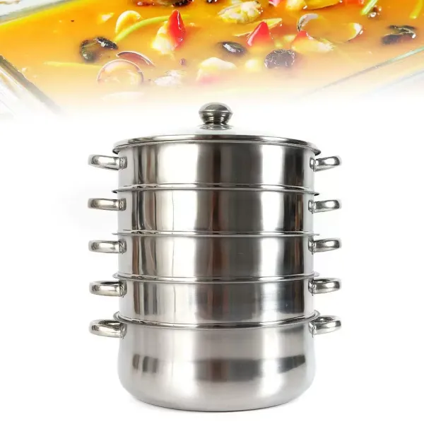 26/28/30cm 5 Ebenen Dampfkocher Gardampftopf Edelstahl Glasdeckel Dampfgarer Steamer