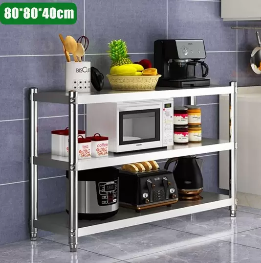 3 Böden Edelstahl Regal Küche Regal Lagerregal Aufbewahrungsregal bis 50kg 80x80x40cm
