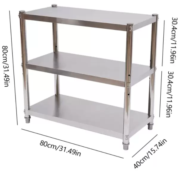 3 Böden Edelstahl Regal Küche Regal Lagerregal Aufbewahrungsregal bis 50kg 80x80x40cm