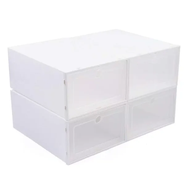 24× Weiße Schuhboxen Transparent Stapelbar Schuhaufbewahrung Box Kunststoff Schuhkarton