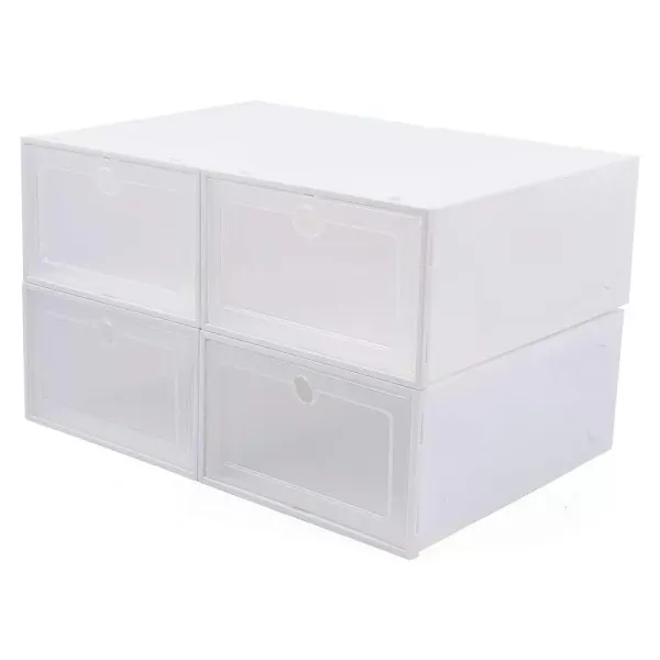 24× Weiße Schuhboxen Transparent Stapelbar Schuhaufbewahrung Box Kunststoff Schuhkarton