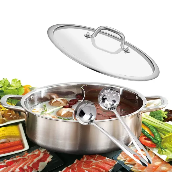Hot Pot Topf Kochtopf 304 Edelstahl Hotpot Kocher mit 2 Suppenkellen, Trennwand und Deckel