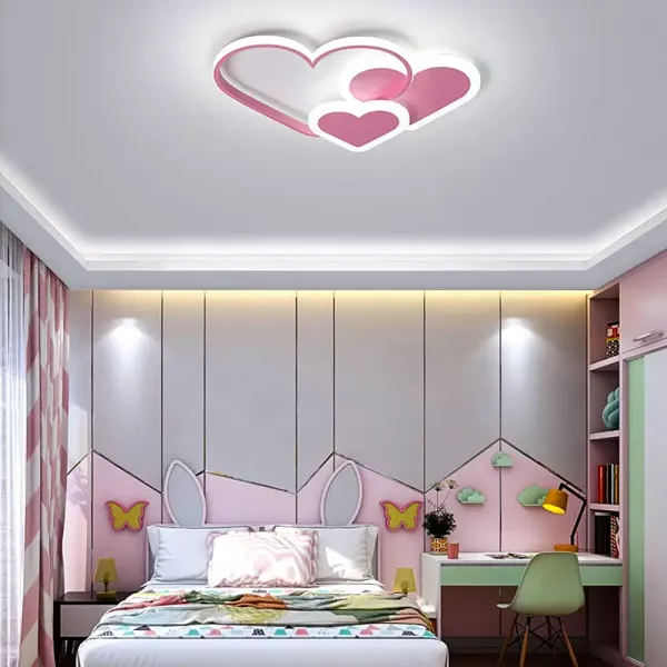Herzförmige LED Kinderzimmerlampe Deckenleuchte Dimmbar Mit Fernbedienung Rosa Deckenlampe