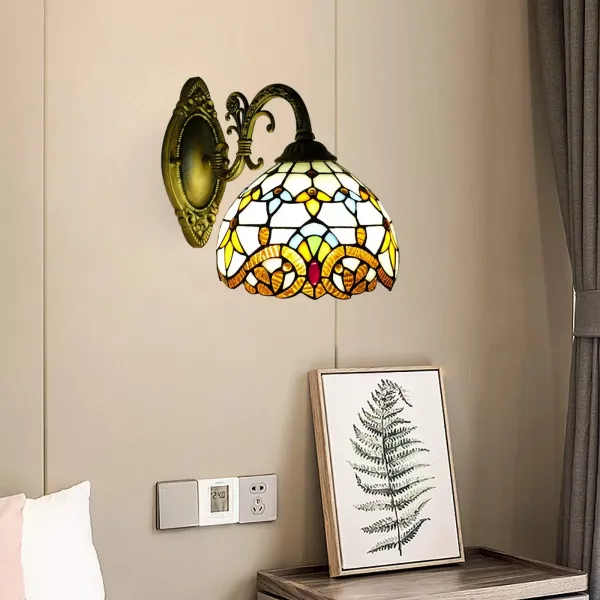 Tiffany Wandleuchte E27 Retro Glasmalerei Lampenschirm Landhausstil Flurlampe