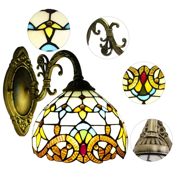 Tiffany Wandleuchte E27 Retro Glasmalerei Lampenschirm Landhausstil Flurlampe