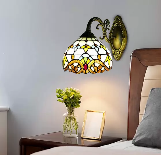 Tiffany Wandleuchte E27 Retro Glasmalerei Lampenschirm Landhausstil Flurlampe