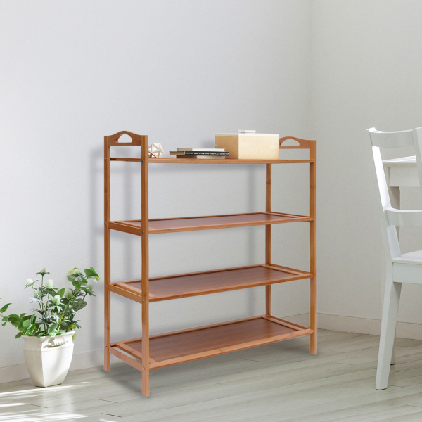 Schuhablage mit 4 Ebenen, Offene Schuhablage, Schuhablage für Eingangsbereich, Flur und etc., 70*25*67cm, Farbe Holz
