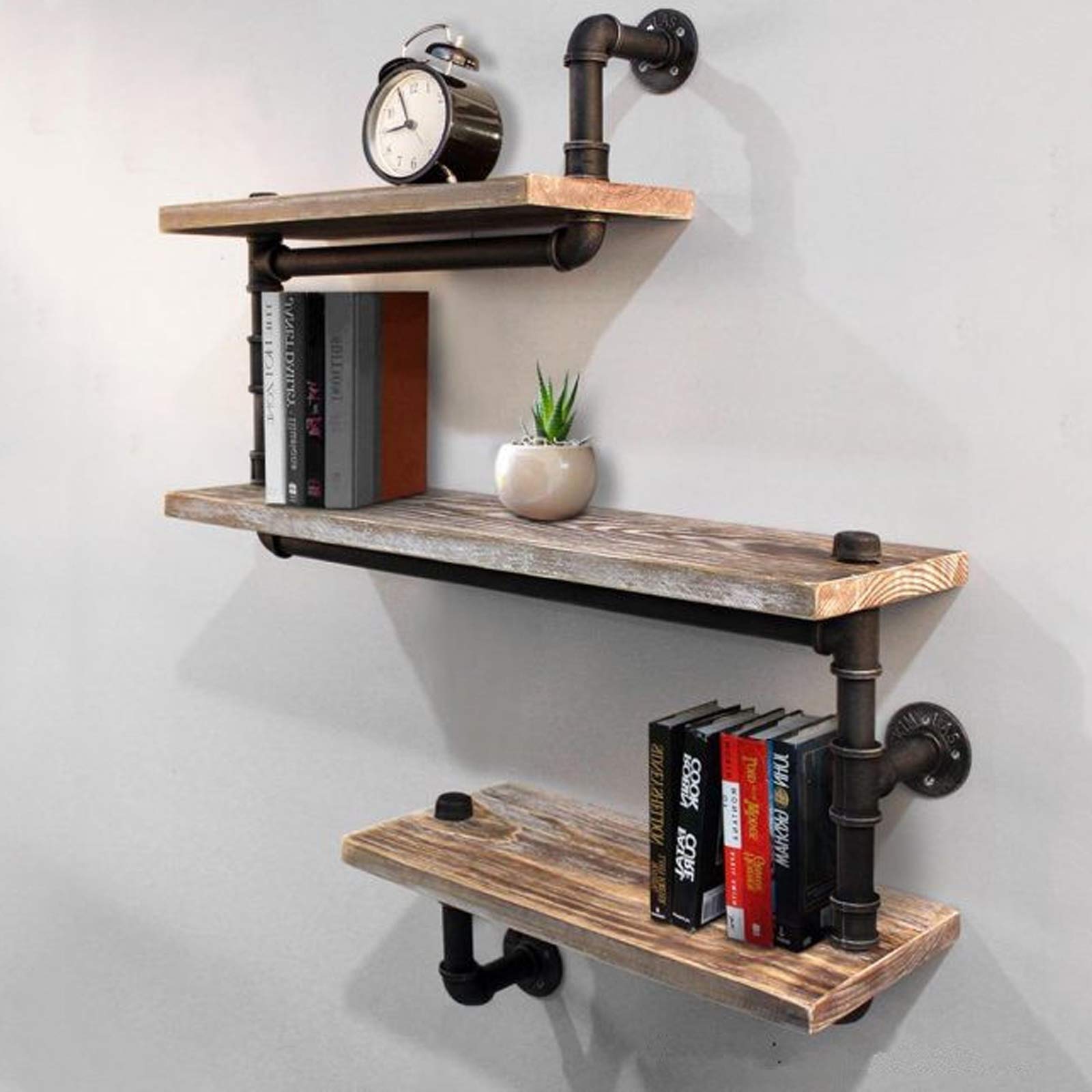 3er Set Wandregal Schweberegal Retro Industrial Wall Shelf Holder Retro Wall Ledge Floating Pipe Shelf