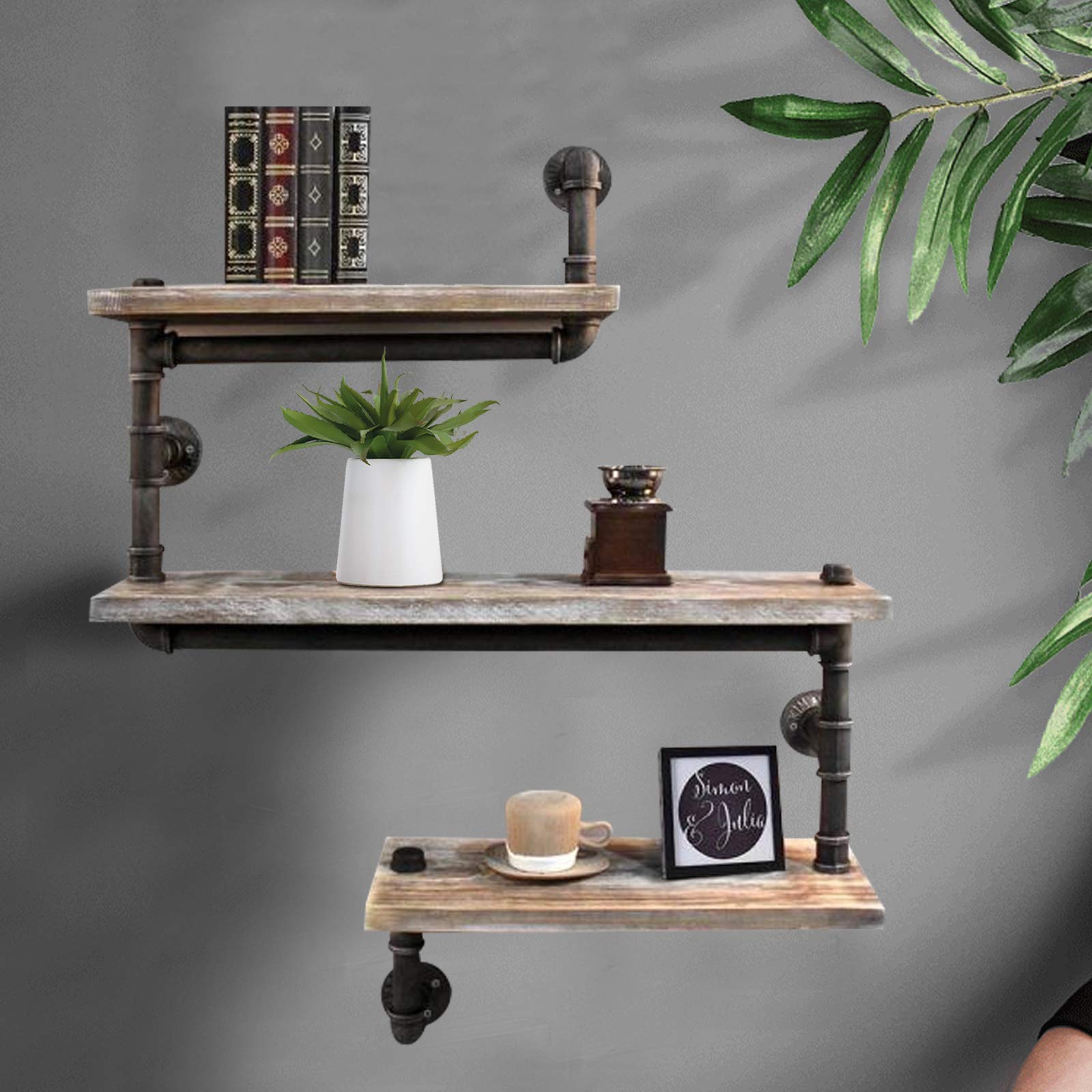 3er Set Wandregal Schweberegal Retro Industrial Wall Shelf Holder Retro Wall Ledge Floating Pipe Shelf