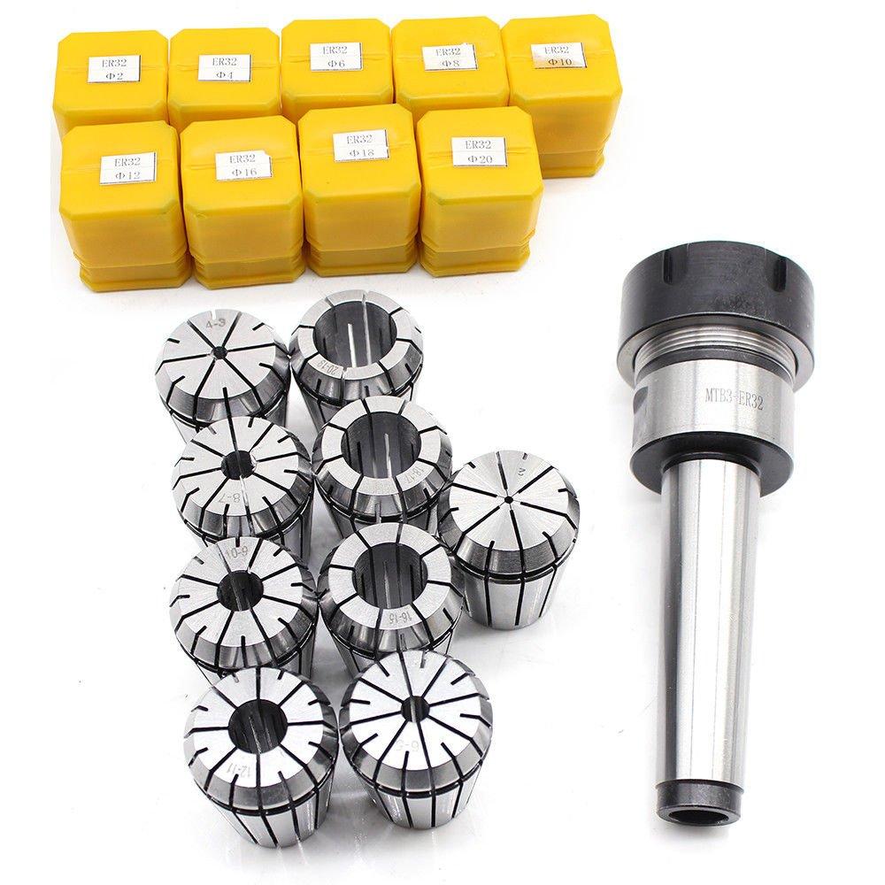 MT3 ER32 M12 Spannzangenfutter 9 Stück Spannzangensatz Spannzangen Set für CNC und Fräsdrehwerkzeug MT3 ER32 M12 Spannzangenfutter 9 Stück Spannzangensatz Spannzangen Set für CNC und Fräsdrehwerkzeug