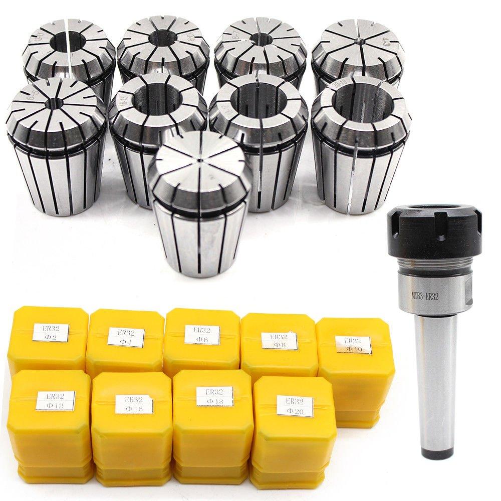 MT3 ER32 M12 Spannzangenfutter 9 Stück Spannzangensatz Spannzangen Set für CNC und Fräsdrehwerkzeug MT3 ER32 M12 Spannzangenfutter 9 Stück Spannzangensatz Spannzangen Set für CNC und Fräsdrehwerkzeug