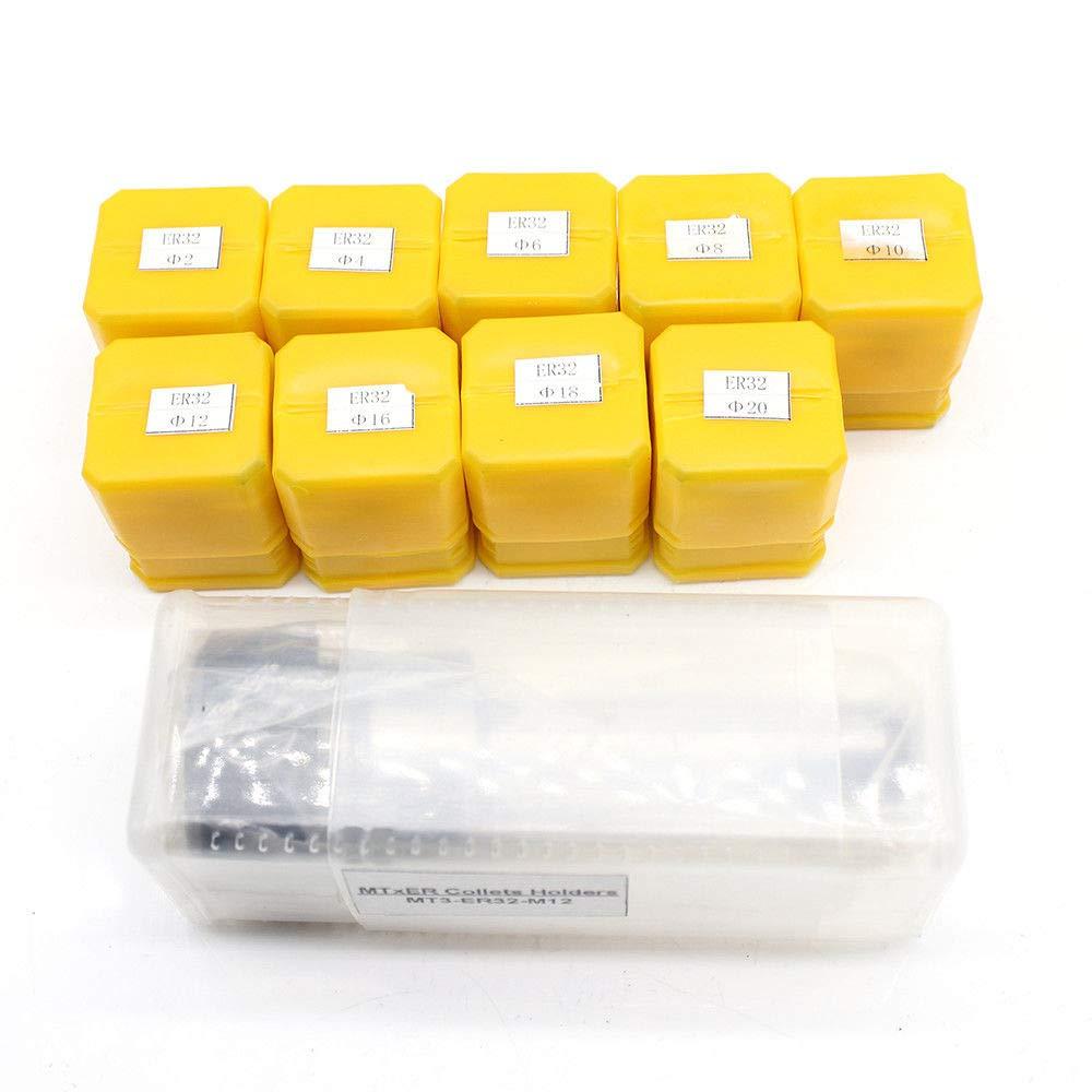 MT3 ER32 M12 Spannzangenfutter 9 Stück Spannzangensatz Spannzangen Set für CNC und Fräsdrehwerkzeug MT3 ER32 M12 Spannzangenfutter 9 Stück Spannzangensatz Spannzangen Set für CNC und Fräsdrehwerkzeug