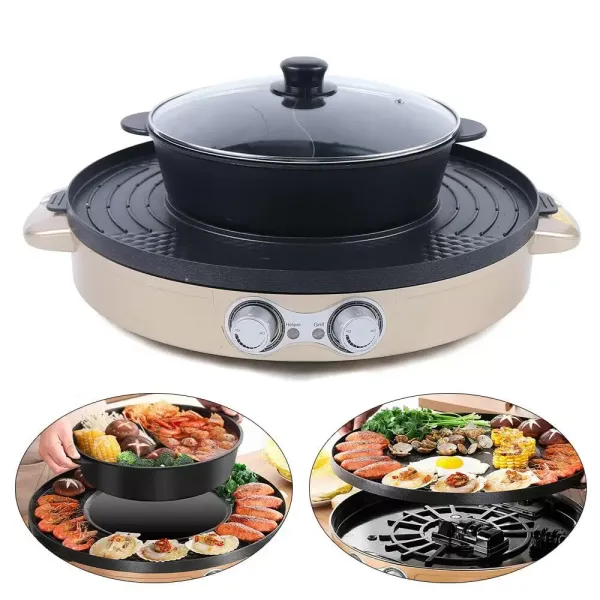 2in1 Elektrische Hot Pots+Grillpfanne Multifunktions Grillplatte Heißen Topf Antihaft Mandarinente Topf 2in1 Elektrische Hot Pots+Grillpfanne Multifunktions Grillplatte Heißen Topf Antihaft Mandarinente Topf