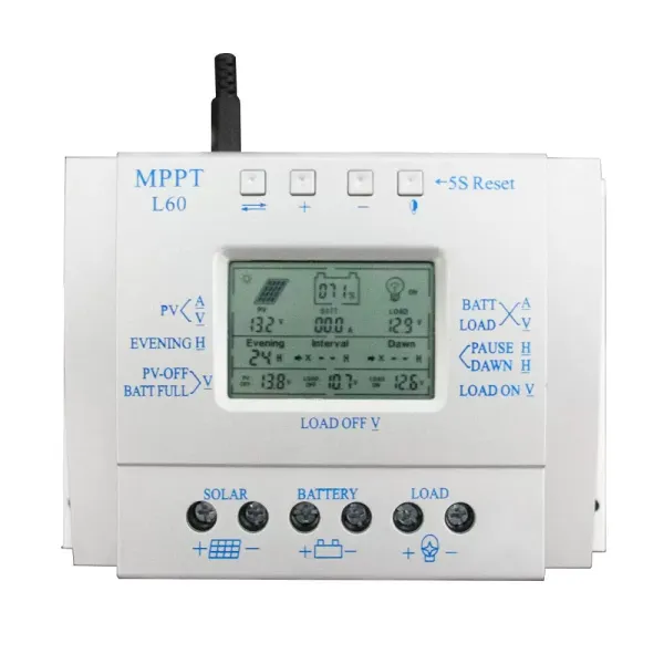 Hocheffizienter Photovoltaik-Solarladeregler 12/24V, LCD-Display, MPPT kompatibel für Generatorsteuerung(60A) Hocheffizienter Photovoltaik-Solarladeregler 12/24V, LCD-Display, MPPT kompatibel für Generatorsteuerung(60A)