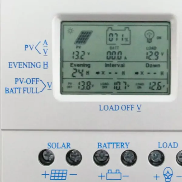 Hocheffizienter Photovoltaik-Solarladeregler 12/24V, LCD-Display, MPPT kompatibel für Generatorsteuerung(60A) Hocheffizienter Photovoltaik-Solarladeregler 12/24V, LCD-Display, MPPT kompatibel für Generatorsteuerung(60A)