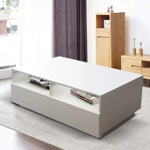 LED Wohnzimmer Tisch Moderner Couchtisch mit 4 Schubladen Aufbewahrung Beistelltisch