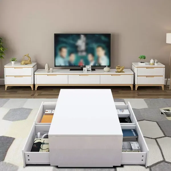 LED Wohnzimmer Tisch Moderner Couchtisch mit 4 Schubladen Aufbewahrung Beistelltisch