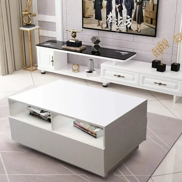 LED Wohnzimmer Tisch Moderner Couchtisch mit 4 Schubladen Aufbewahrung Beistelltisch