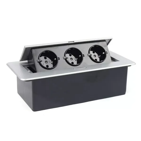 Mehrfachsteckdose 3 Fach Versenkbare Einbau-Tisch-Steckdose 3fach Küchensteckdose aus Aluminiumlegierung Mehrfachsteckdose 3 Fach Versenkbare Einbau-Tisch-Steckdose 3fach Küchensteckdose aus Aluminiumlegierung