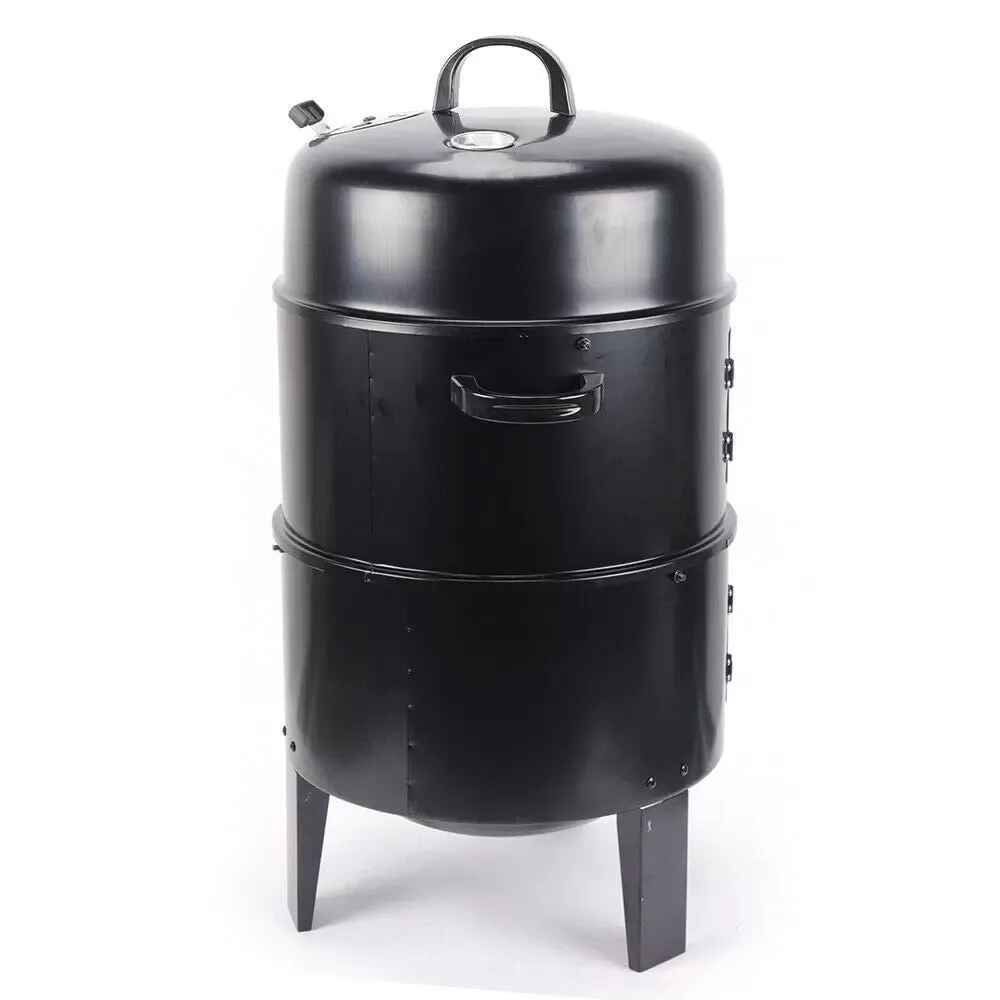 Multifunktionaler Räuchergrill 3in1 Geräucherter Grill Doppelschicht BBQ Holzkohlegrill w/Thermometer