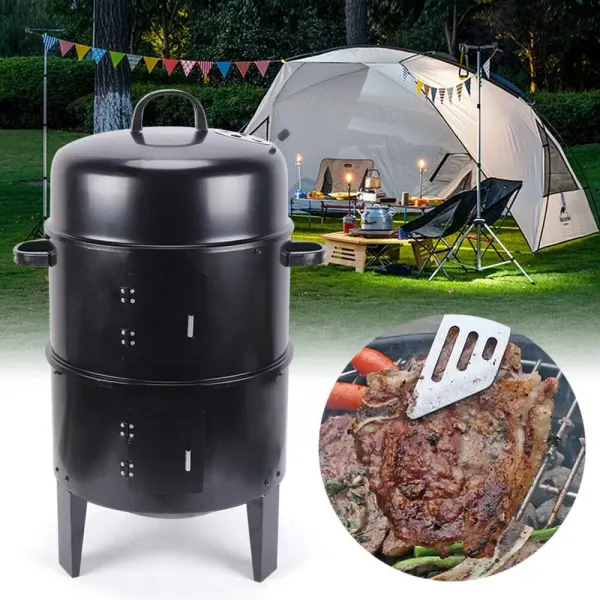 Multifunktionaler Räuchergrill 3in1 Geräucherter Grill Doppelschicht BBQ Holzkohlegrill w/Thermometer Multifunktionaler Räuchergrill 3in1 Geräucherter Grill Doppelschicht BBQ Holzkohlegrill w/Thermometer