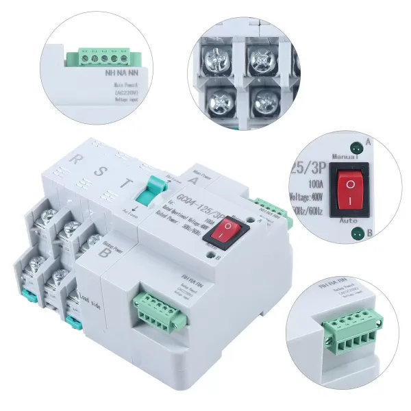MINI Dual Power Automatic Transfer Switch 3P 100A 230V AC Schienen Installation