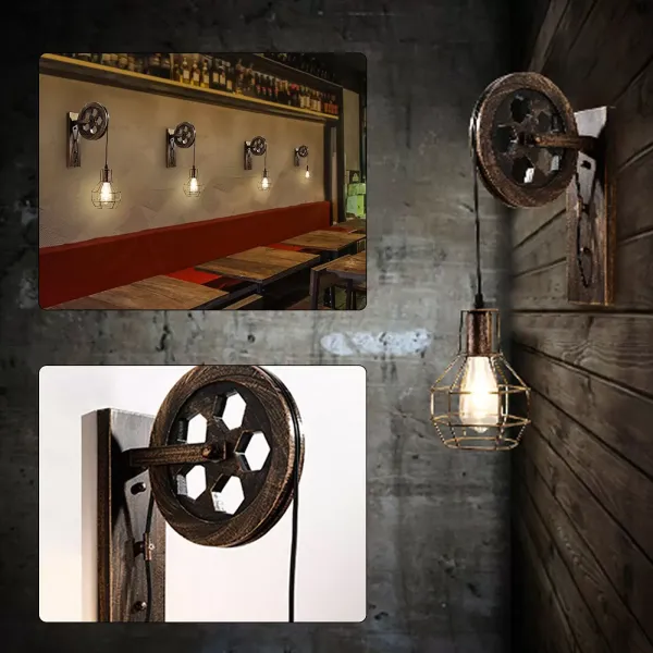 220V Kreative Retro Industrie-Stil Loft Riemenscheibe E27 Wandleuchte