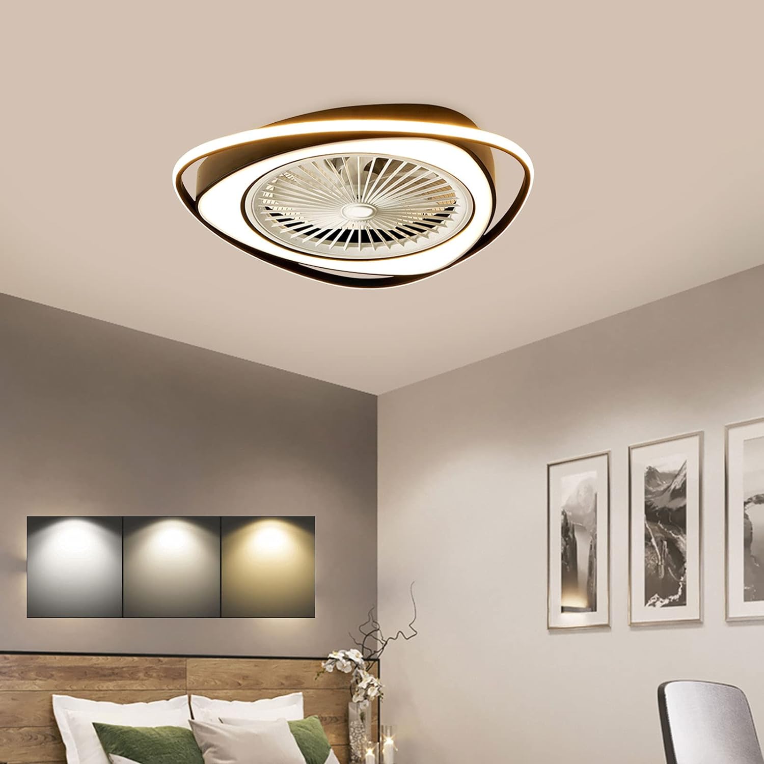 Moderner LED-Deckenventilator mit Lichtdimmung, unsichtbare Ventilator-Deckenleuchte mit Fernbedienung