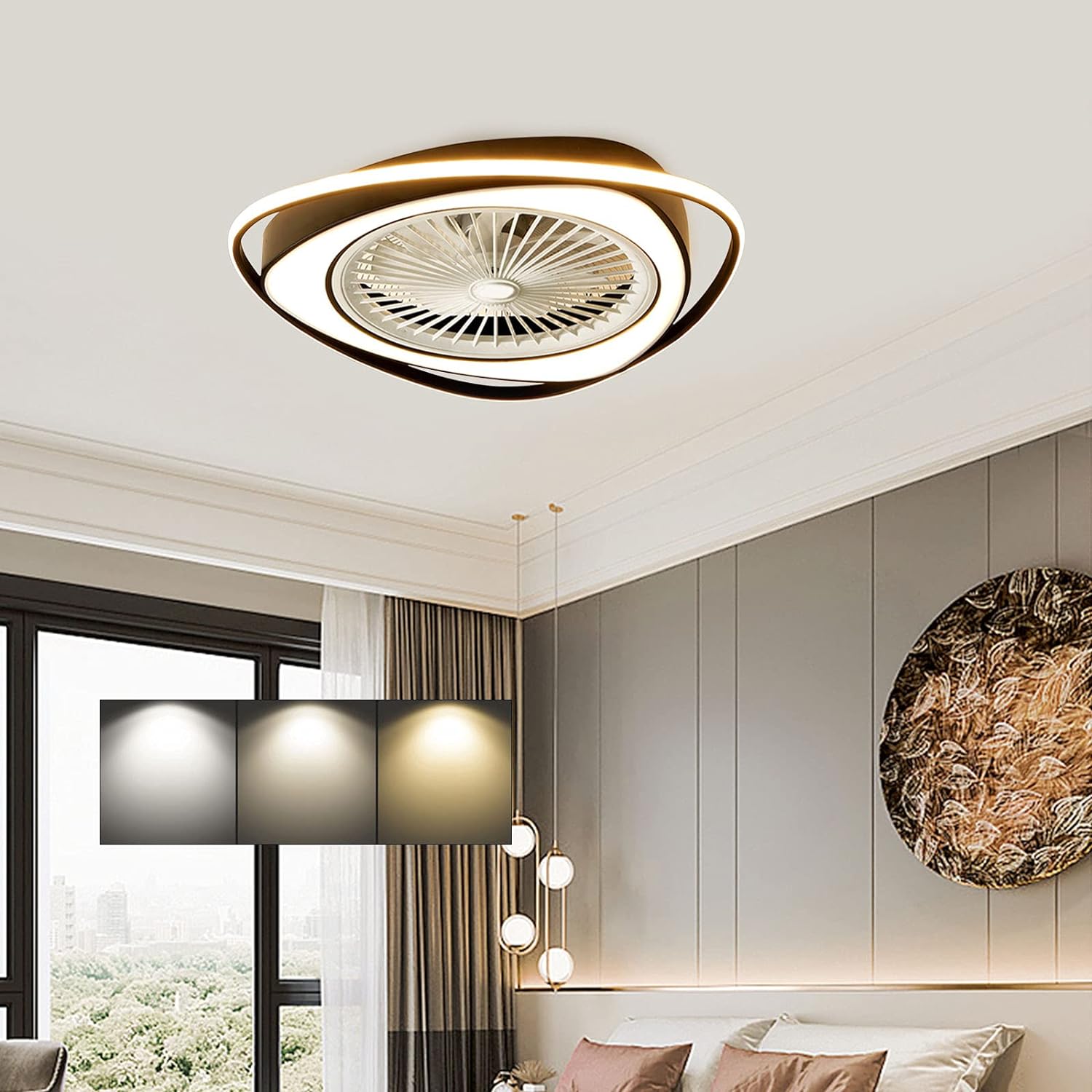 Moderner LED-Deckenventilator mit Lichtdimmung, unsichtbare Ventilator-Deckenleuchte mit Fernbedienung