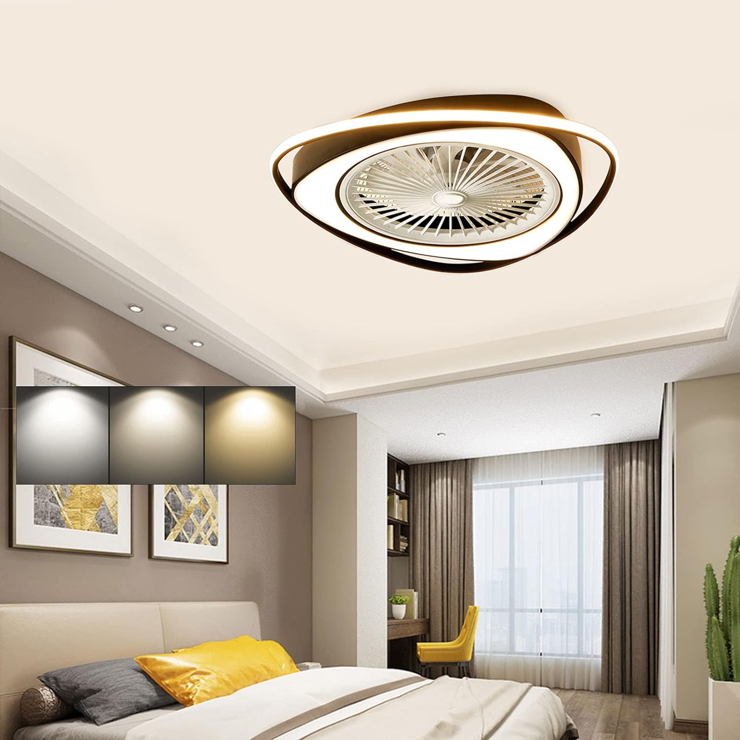 Moderner LED-Deckenventilator mit Lichtdimmung, unsichtbare Ventilator-Deckenleuchte mit Fernbedienung