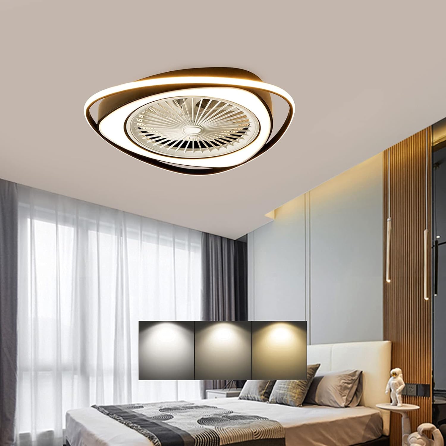 Moderner LED-Deckenventilator mit Lichtdimmung, unsichtbare Ventilator-Deckenleuchte mit Fernbedienung