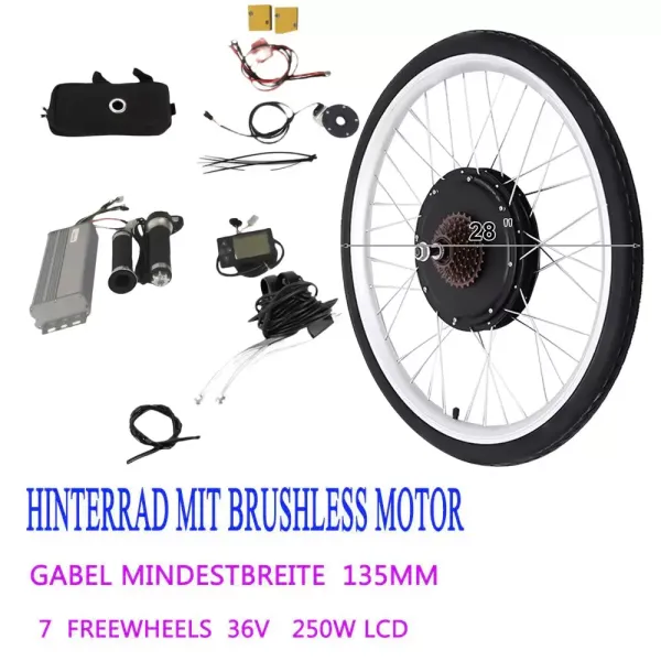 28 Zoll 36V 250W Elektrofahrrad Hinterrad Umbausatz Motor Hinterrad Conversion Kit mit LCD Bildschirm