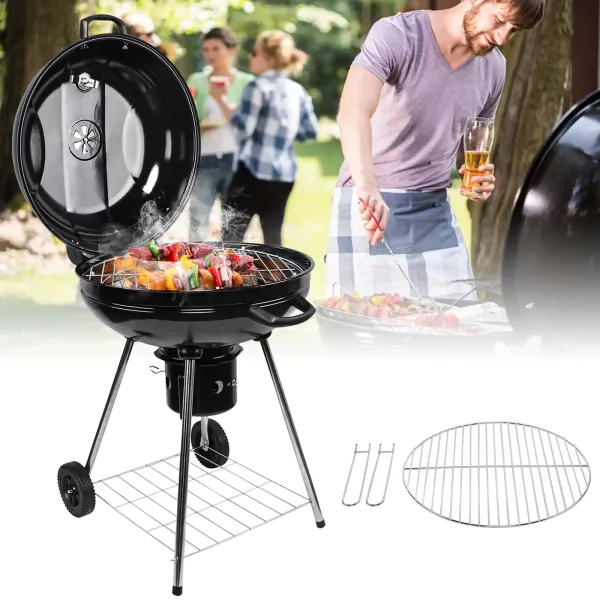 Kugelgrill Ø 58 cm BBQ Grill Holzkohle mit Thermometer Holzkohlegrill Rundgrill Kugelgrill Ø 58 cm BBQ Grill Holzkohle mit Thermometer Holzkohlegrill Rundgrill