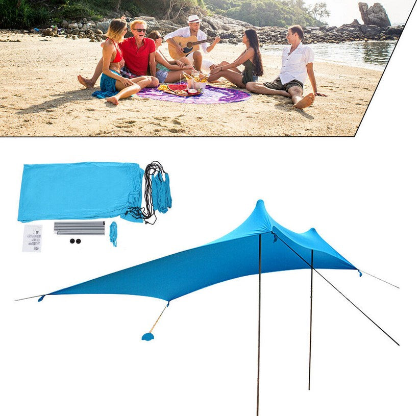 CNCEST Sonnenschutz-Markise Standmarkise Sonnenunterstand Zelt Camping Strandzelt mit Sandsäcken