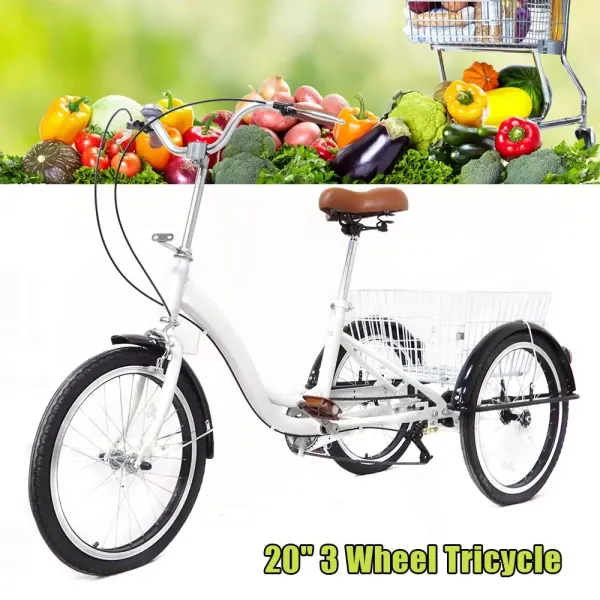 20 Zoll 3 Rad Single Speed Dreirad mit Einkaufskorb für Erwachsene und Senioren - Weiß 20 Zoll 3 Rad Single Speed Dreirad mit Einkaufskorb für Erwachsene und Senioren - Weiß