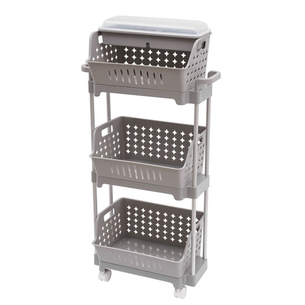 3-stufiger Wagen, Aufbewahrungswagen mit Rädern, multifunktionaler Aufbewahrungswagen, 45,5*24,5*91 cm, Grau 3-stufiger Wagen, Aufbewahrungswagen mit Rädern, multifunktionaler Aufbewahrungswagen, 45,5*24,5*91 cm, Grau