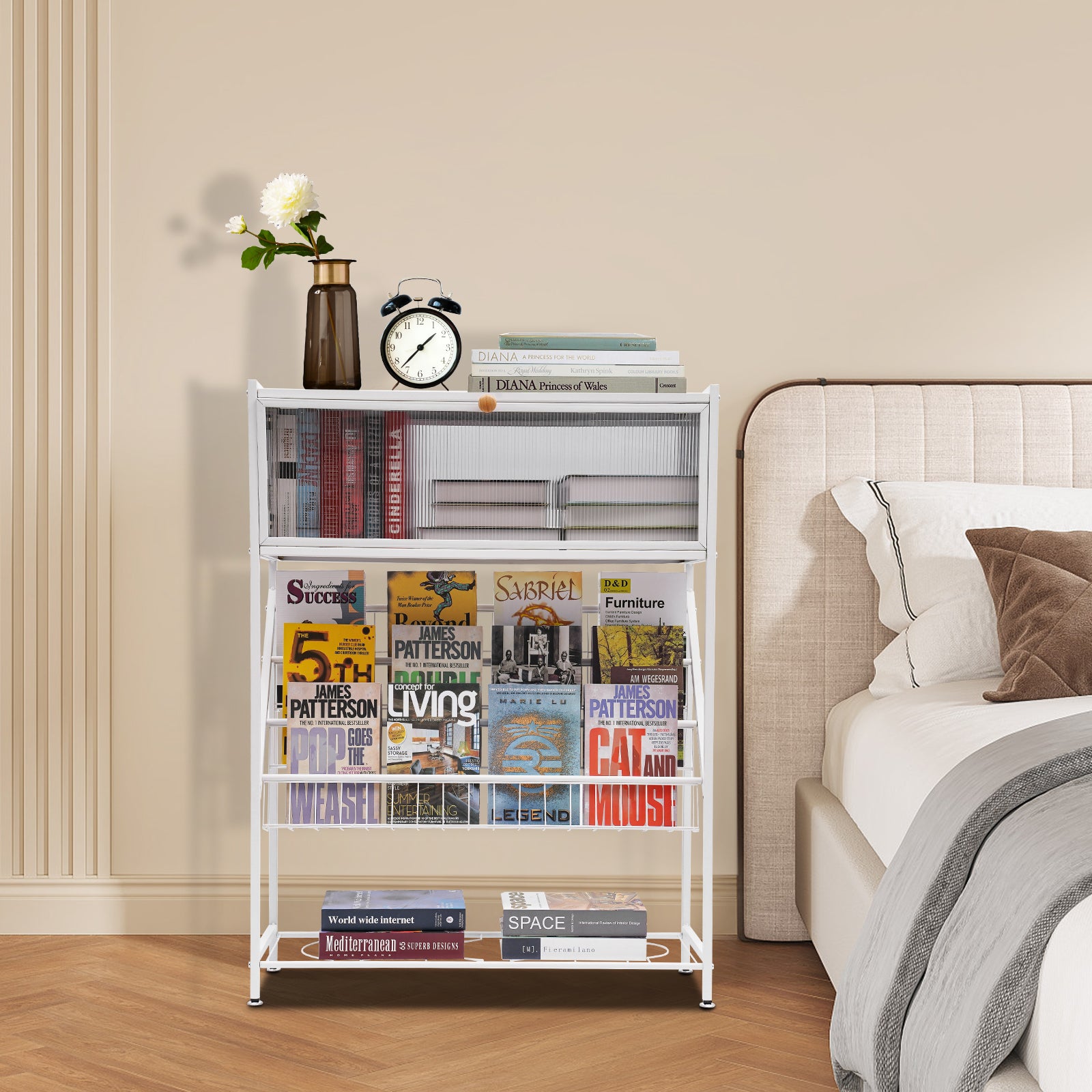 Bücherregal Standregal Leiterregal Zeitschriftenregal Aufbewahrungsorganisator mit Universalräder Bücherregal Standregal Leiterregal Zeitschriftenregal Aufbewahrungsorganisator mit Universalräder