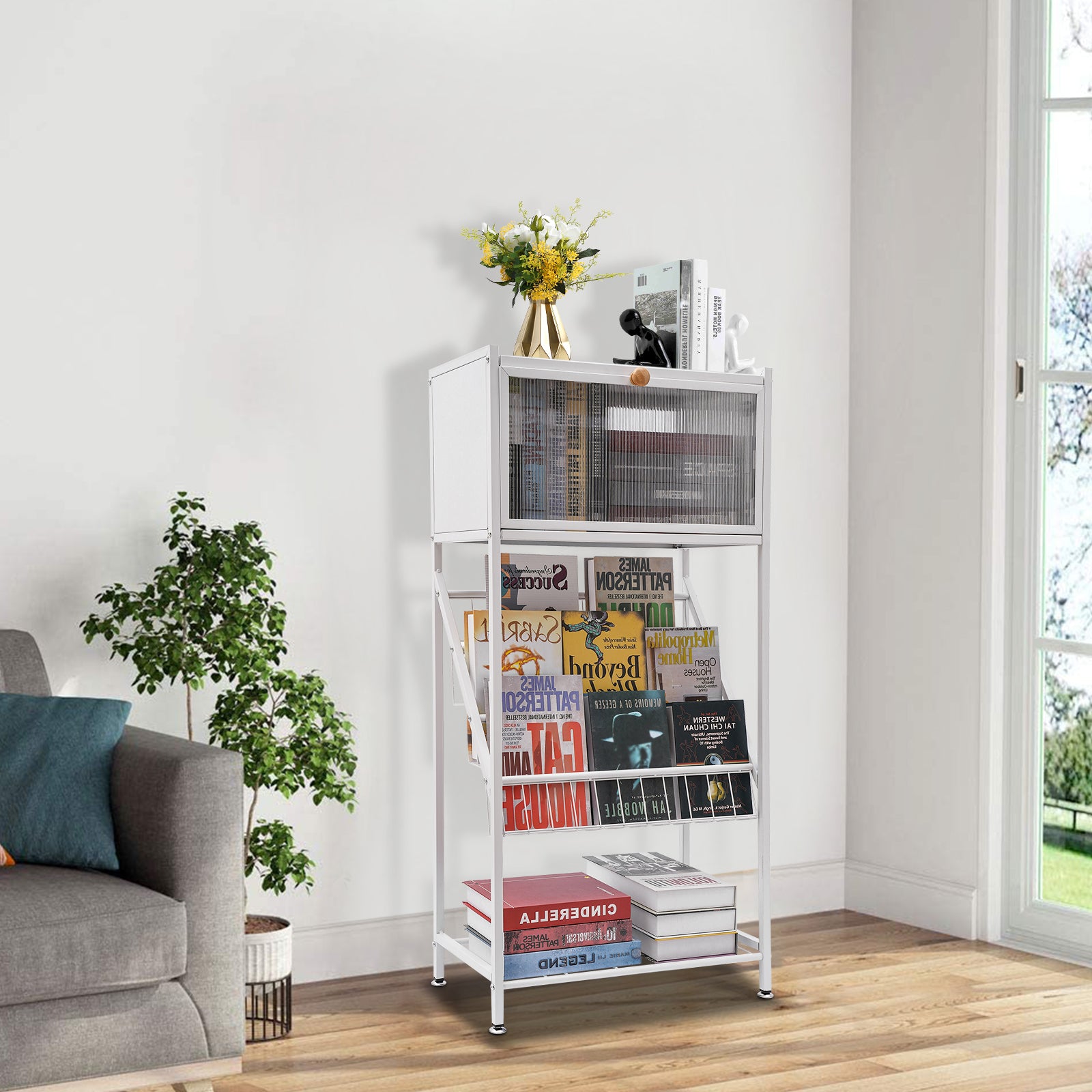 Bücherregal Standregal Leiterregal Zeitschriftenregal Aufbewahrungsorganisator mit Universalräder Bücherregal Standregal Leiterregal Zeitschriftenregal Aufbewahrungsorganisator mit Universalräder