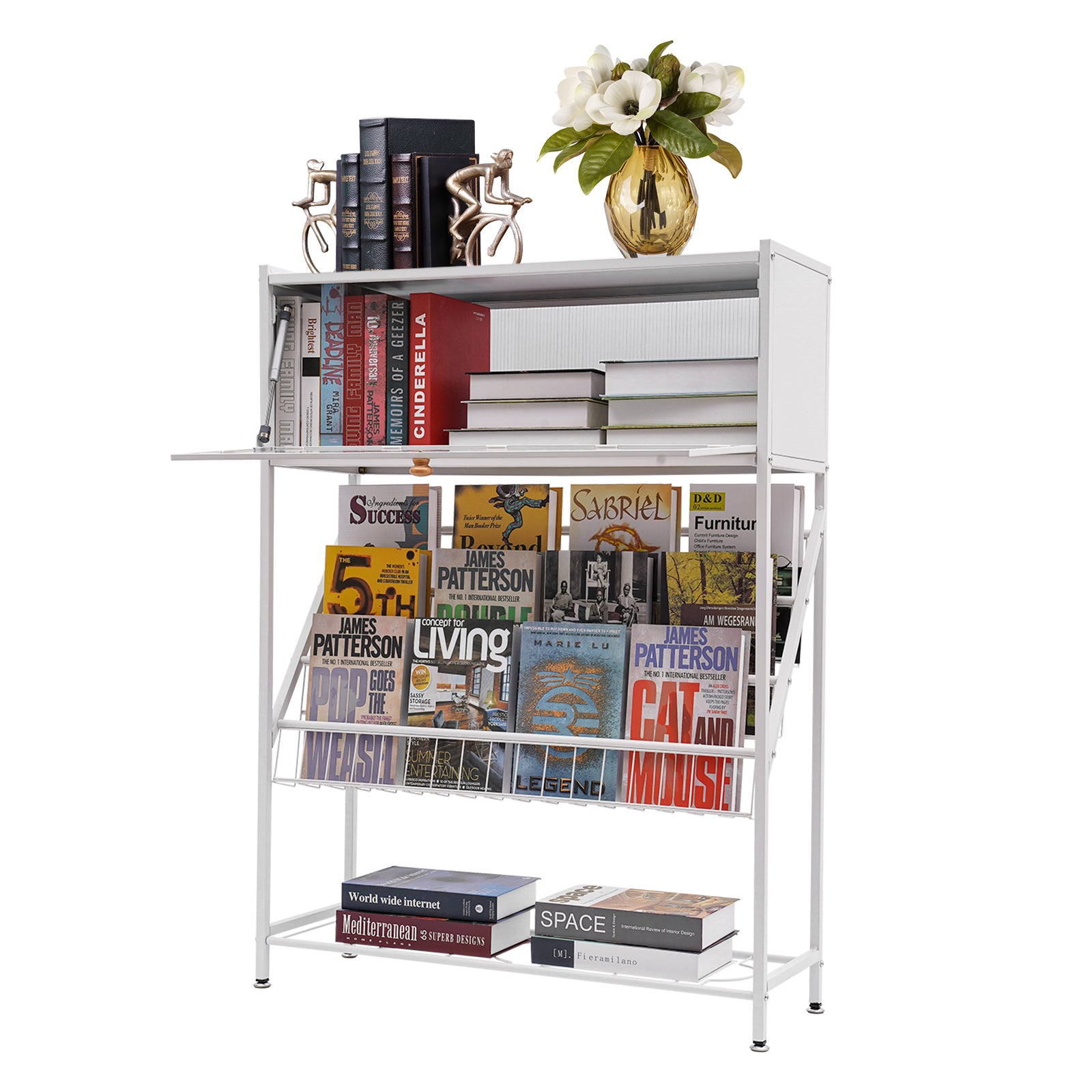 Bücherregal Standregal Leiterregal Zeitschriftenregal Aufbewahrungsorganisator mit Universalräder Bücherregal Standregal Leiterregal Zeitschriftenregal Aufbewahrungsorganisator mit Universalräder