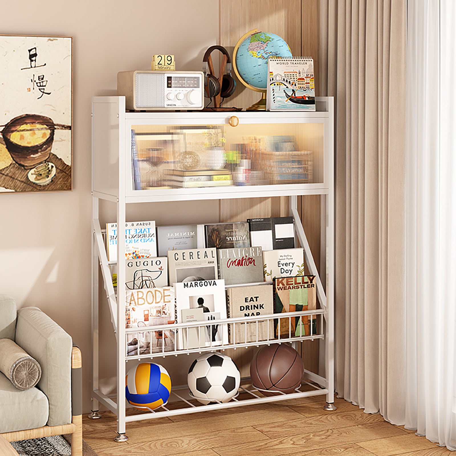 Bücherregal Standregal Leiterregal Zeitschriftenregal Aufbewahrungsorganisator mit Universalräder Bücherregal Standregal Leiterregal Zeitschriftenregal Aufbewahrungsorganisator mit Universalräder