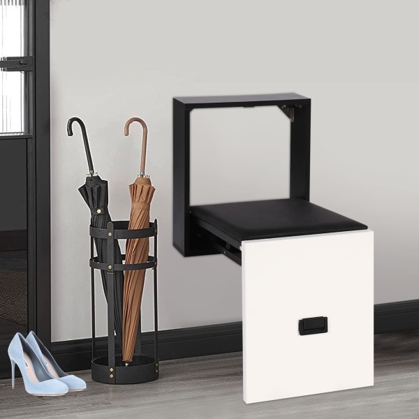 Klappbarer Wandhocker, Schuhwechselhocker, ultradünner Klappstuhl - Schwarz und Weiß