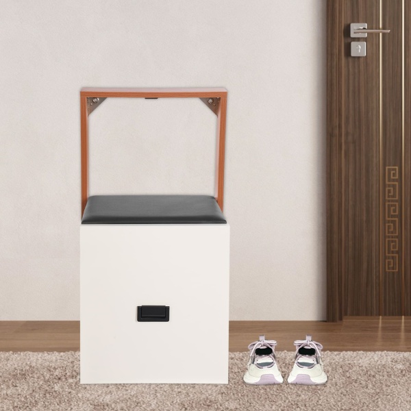 Faltbarer Wandhocker, Schuhwechselhocker, ultradünner Klappstuhl - Schwarz, Weiß und Holz