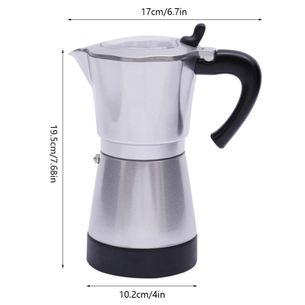480W elektrische silbere Moka-Kaffeemaschine aus Aluminiumlegierung mit Sockel, kann sechs Tassen gleichzeitig zubereiten