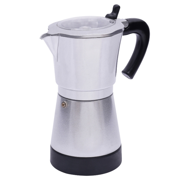 480W elektrische silbere Moka-Kaffeemaschine aus Aluminiumlegierung mit Sockel, kann sechs Tassen gleichzeitig zubereiten 480W elektrische silbere Moka-Kaffeemaschine aus Aluminiumlegierung mit Sockel, kann sechs Tassen gleichzeitig zubereiten
