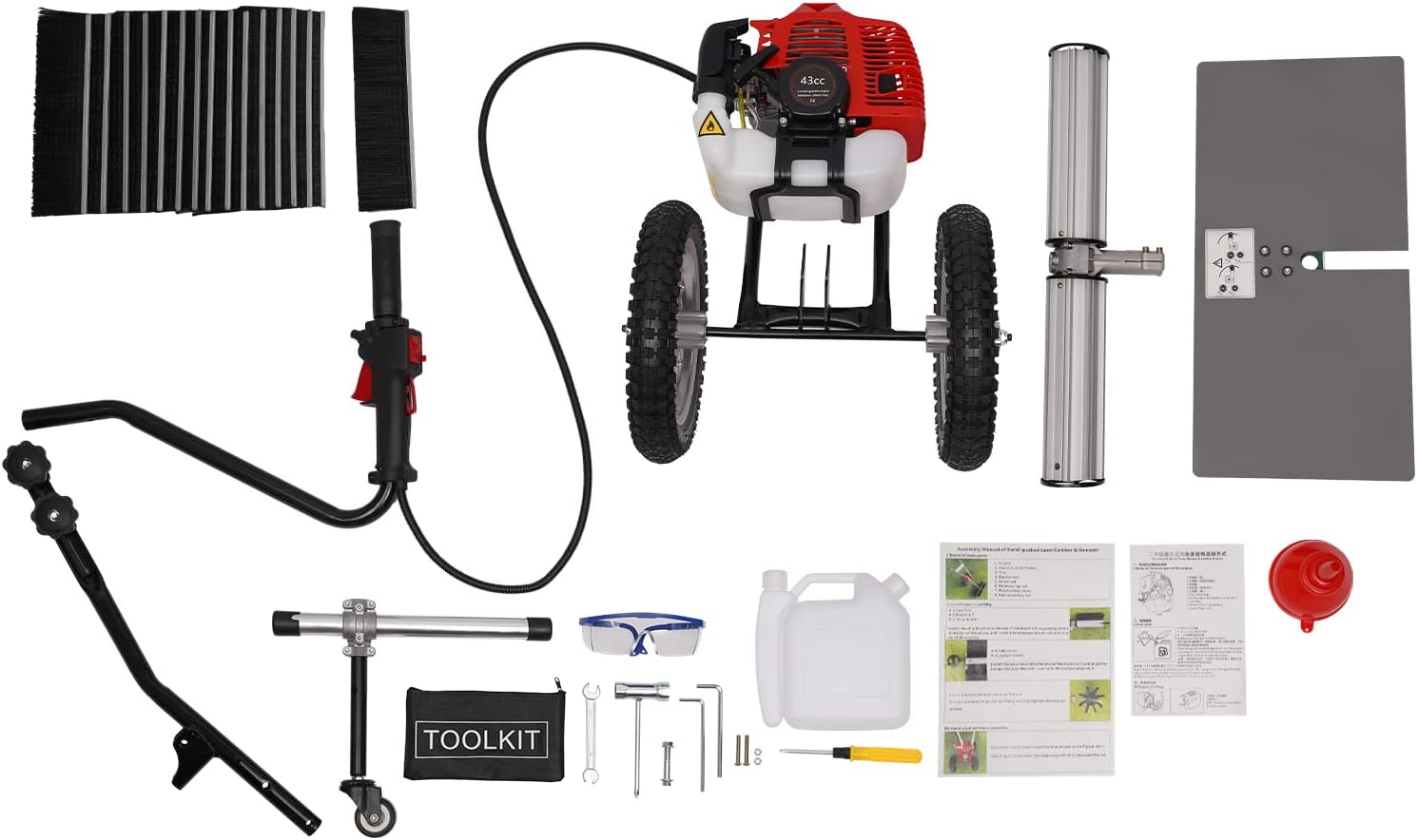 Handgeführte Kehrmaschinen 43CC 2-Takt-Motor 1,7 PS Kunstrasenbürste Power-Besen Kunstrasenbürste Power-Besen Kunstrasenkehrmaschine