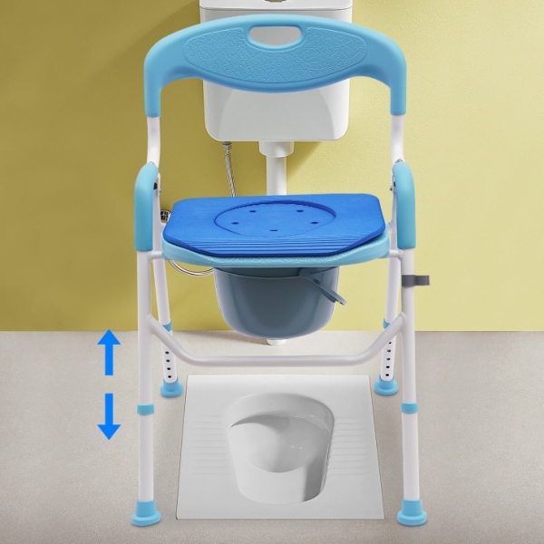 Klappbarer Dusch-/Toilettenstuhl aus Aluminiumlegierung mit EVA-Badezimmertoilettenfunktion