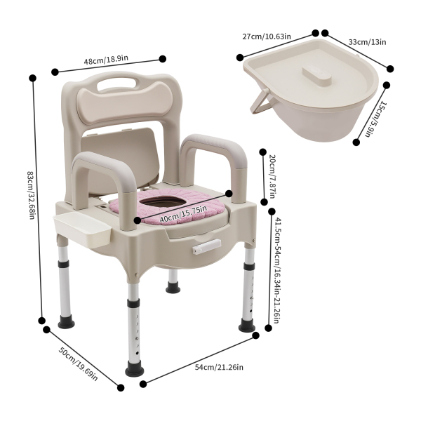Nachttisch-Toilettenstuhl, tragbarer Toilettenstuhl, höhenverstellbare Toilettentoilette für den Heimgebrauch