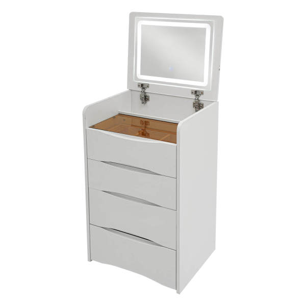 Schminktisch mit beleuchtetem Klappspiegel, Schminktisch mit Schminkhocker, Schminktisch