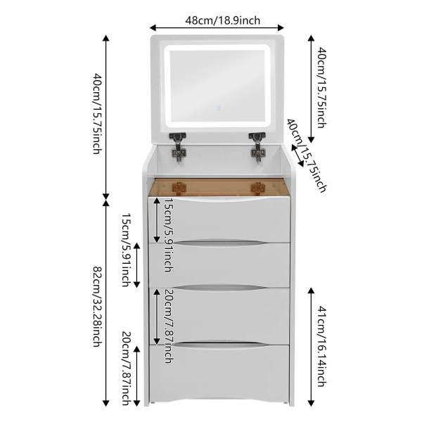 Schminktisch mit beleuchtetem Klappspiegel, Schminktisch mit Schminkhocker, Schminktisch